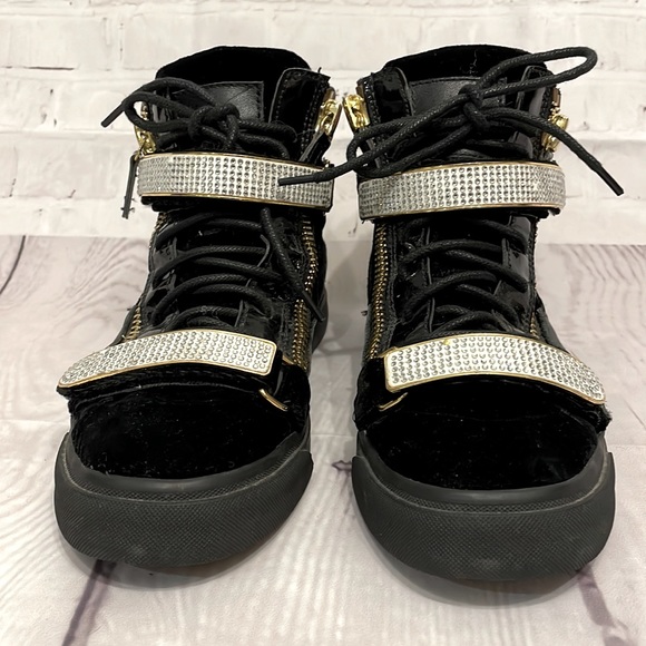 Giuseppe Zanotti Black Velvet with Stones High Tops EU Size 36 - Picture 2 of 14